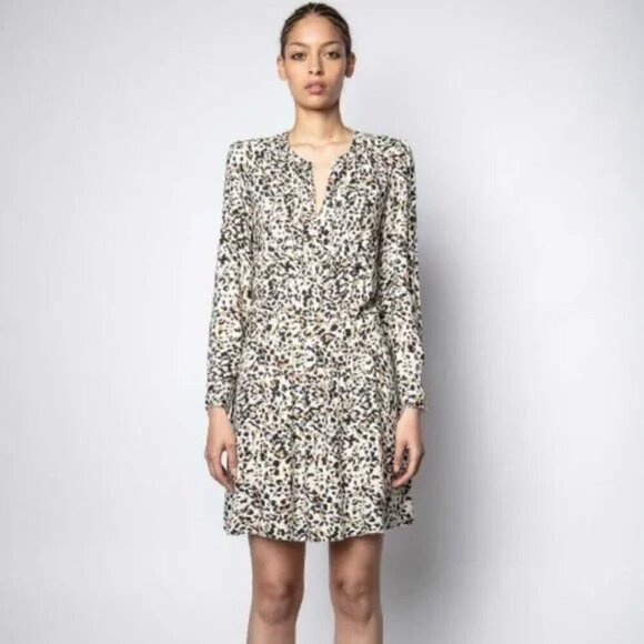 Zadig & Voltaire Remus Leo leopard long sleeve button down mini dress Size M - Picture 1 of 16